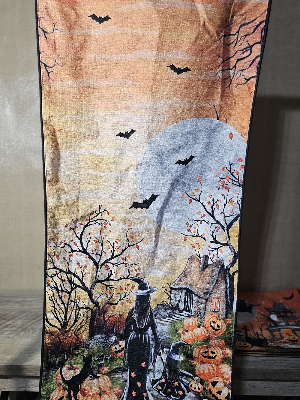 NWT Tahari Home Halloween Witch & Cottage Table Runner 16"x72"